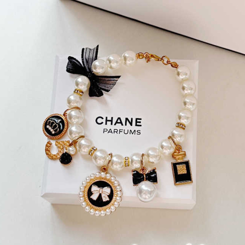 V888-ELOSUNG22521-202503272030-00 Black 4-PCS Pearl Charm Pet Necklace - Adjustable Bowknot Collar for Small Dogs & Cats (S: 20+5CM) - Image 1