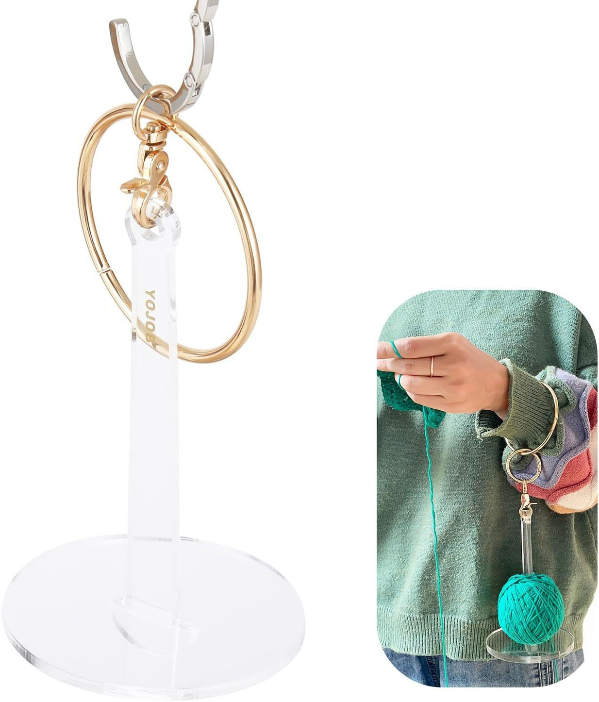 V888-ELOSUNG22544-202503272059-00 Transparent 2-Piece Acrylic Portable Wrist Yarn Holder - Knitting & Crochet Stand - Image 1