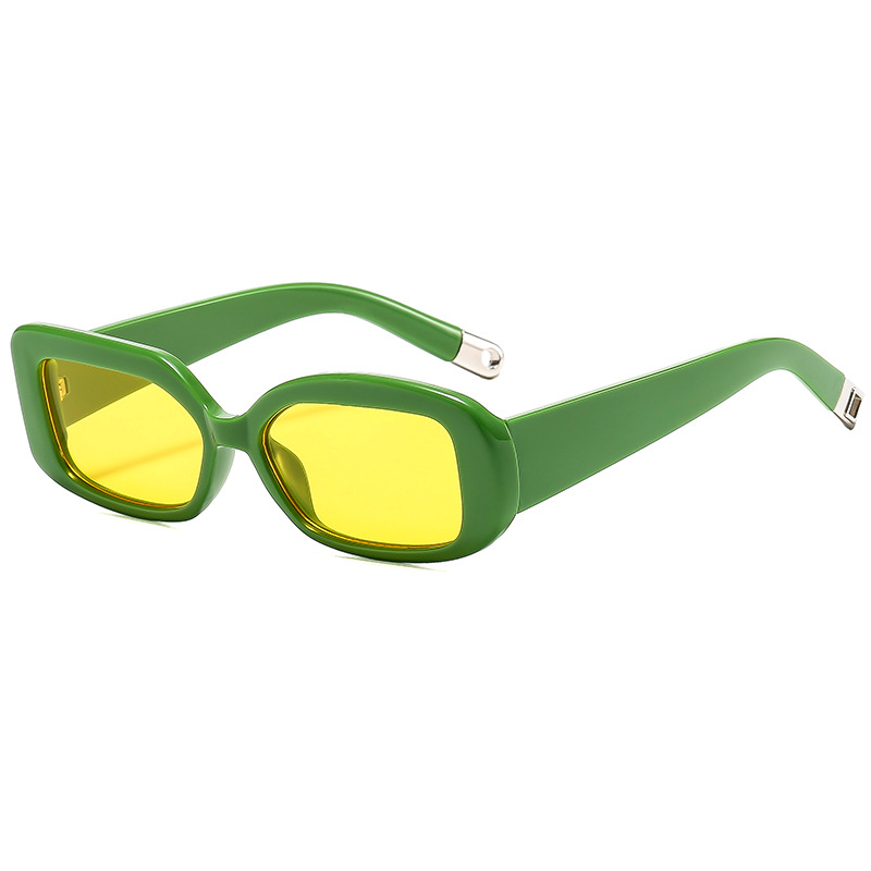 V888-ELOSUNG22660-202504011259-00 Green frame yellow film 2-pcs Retro Rectangular Sunglasses for Women & Men - Image 1