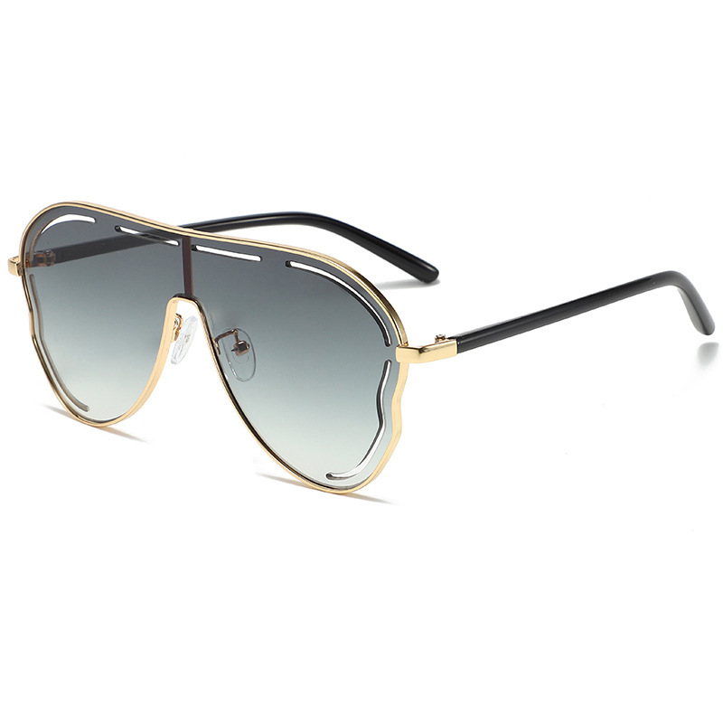 V888-ELOSUNG22667-202504011311-00 2-PCS Gold frame double green Oversized Aviator Sunglasses - Unique Cutout Design - Image 1