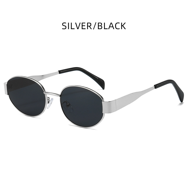 V888-ELOSUNG22681-202504011320-00 Silver + Black 2-PCS Retro Oval Sunglasses with UV Protection for Men & Women - Image 1