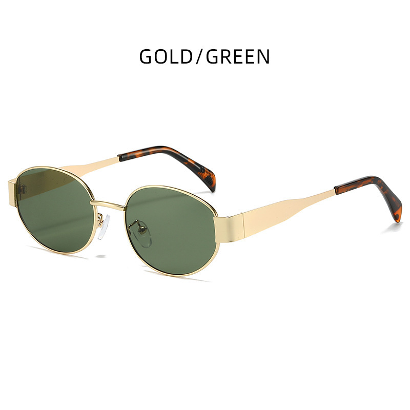 V888-ELOSUNG22683-202504011320-00 Gold + Green 2-PCS Retro Oval Sunglasses with UV Protection for Men & Women - Image 1