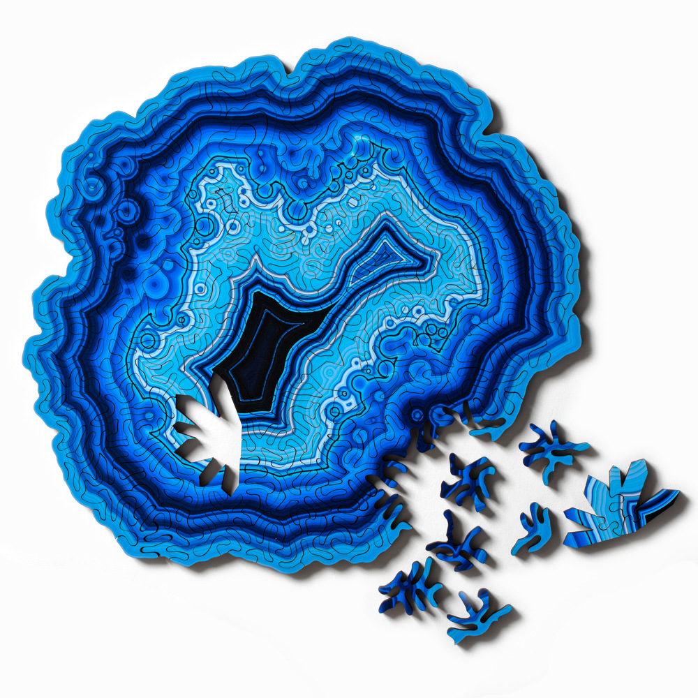 V888-ELOSUNG22751-202504011225-00 Blue Algorithmic Agate Jigsaw Puzzle - 164 Unique Wooden Pieces - Image 1