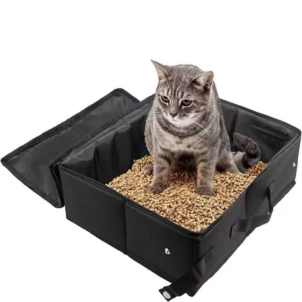 V888-ELOSUNG22800-202504031721-00 Black Portable Foldable Cat Litter Box - Waterproof Travel Litter Pan for Cats - Image 1