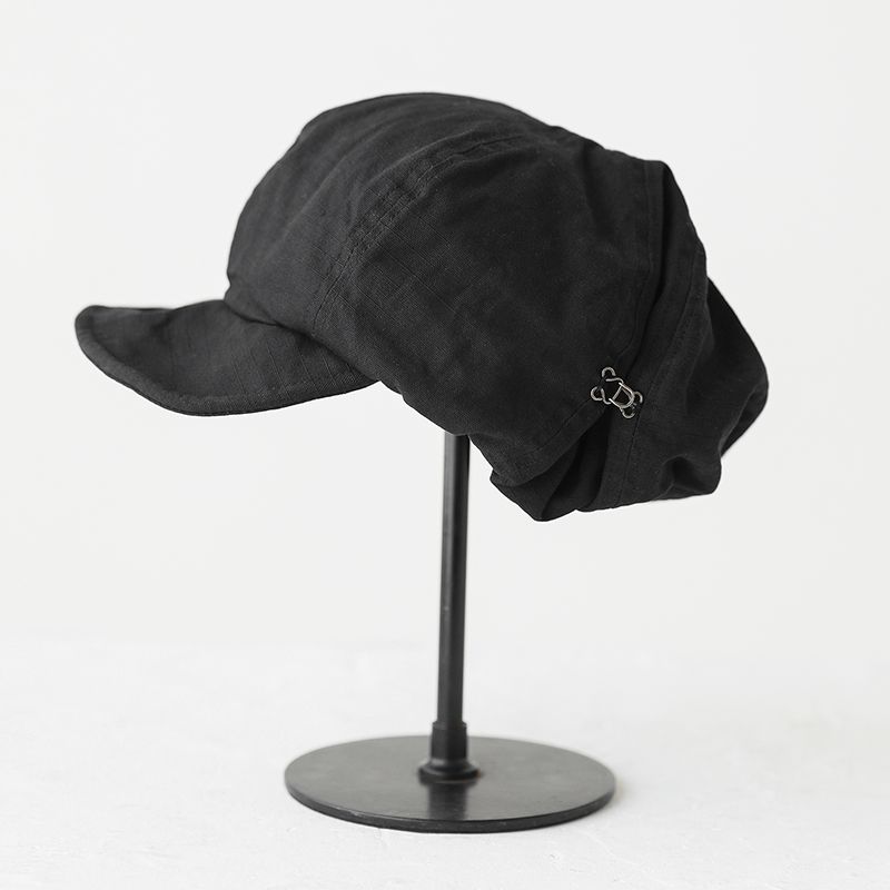 V888-ELOSUNG22880-202504141725-00 Black Women's Vintage Style Baker Boy Cap - Soft Cotton Linen Blend - Image 1