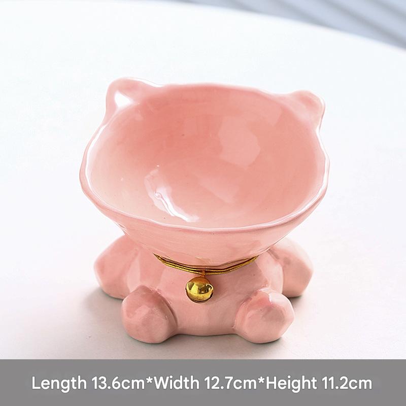 V888-ELOSUNG22920-202504141523-00 Pink Cute Ceramic Cat Bowl - Pet Feeder for Feeding and Drinking - Image 1