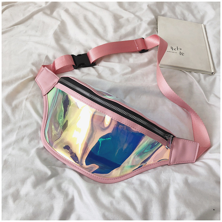 V888-ELOSUNG22939-202504141536-00 Pink Transparent Waist Bag - Shiny Laser Waist Bag Crossbody Bag - Image 1