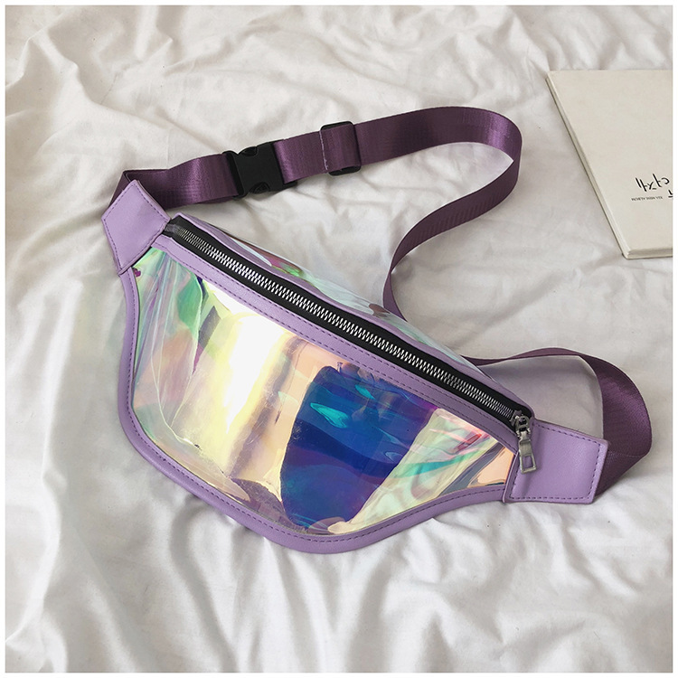 V888-ELOSUNG22940-202504141537-00 Purple Transparent Waist Bag - Shiny Laser Waist Bag Crossbody Bag - Image 1