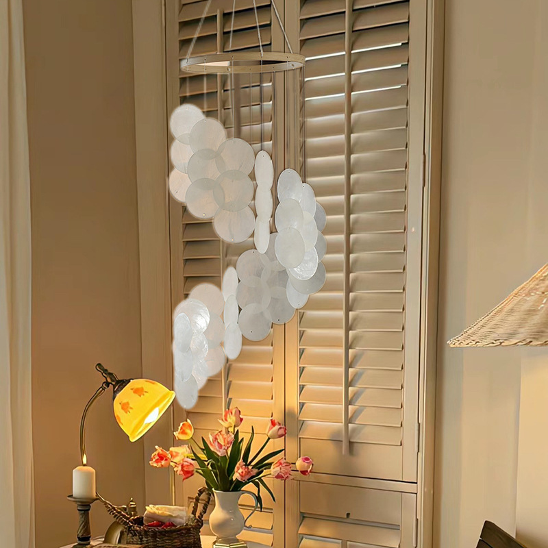 V888-ELOSUNG23030-202503211734-00 White Bohemian Seashell Wind Chime - Dream Catcher Hanging Decor for Home - Image 1