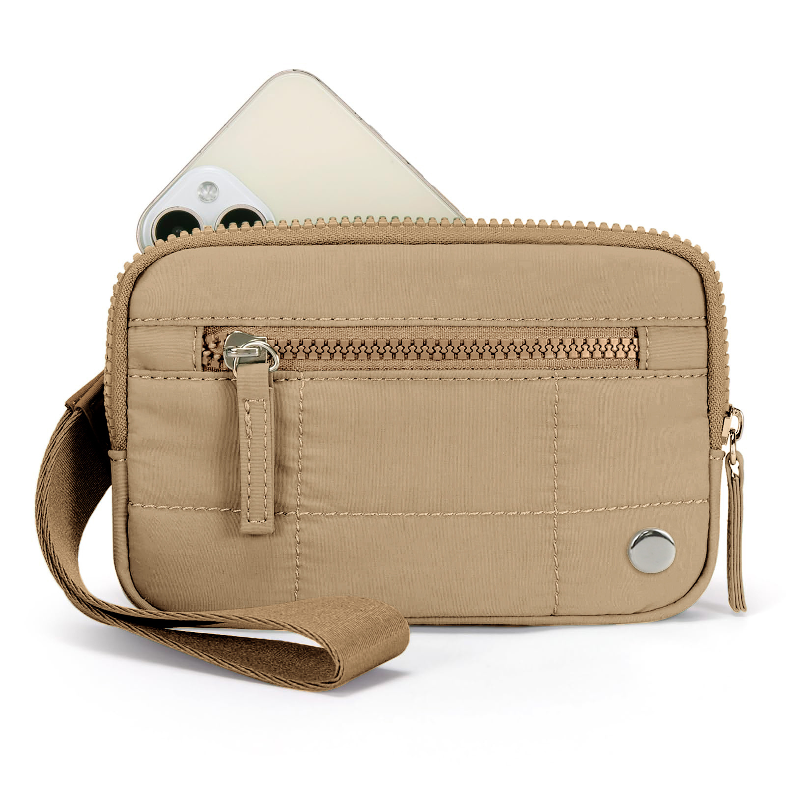 V888-ELOSUNG23045-202503211821-00 Khaki Waterproof Wristlet Wallet - Nylon Pouch for Cards, Phone & Coins(Without Mobile Phone) - Image 1