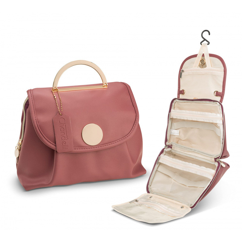 V888-ELOSUNG23051-202503211825-00 Pink Stylish Travel Makeup Organizer Bag with Hanging Hook - Waterproof & Spacious Design - Image 1