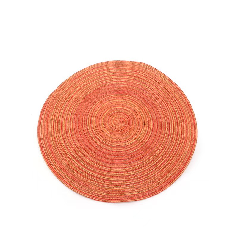 V888-ELOSUNG23193-202503261200-00 8 Pcs Orange Woven Round Placemat - Non-Slip, Heat-Resistant Dining Table Mat, 30cm - Image 1