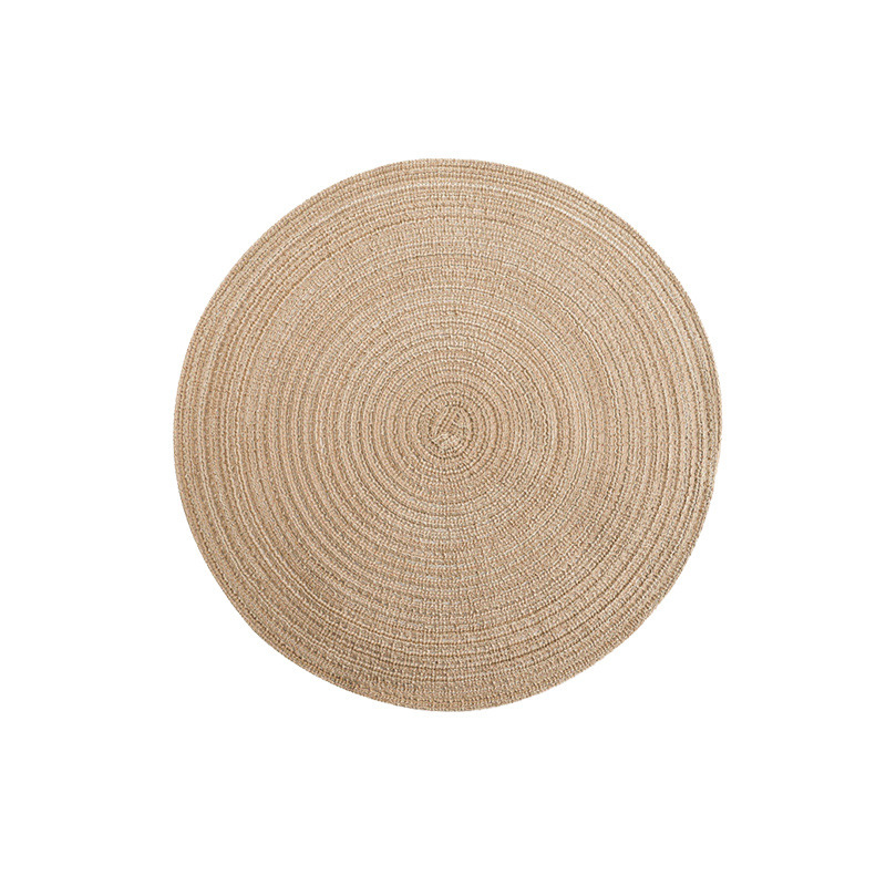 V888-ELOSUNG23199-202503251734-00 8 Pcs Khaki Woven Round Placemat - Non-Slip, Heat-Resistant Dining Table Mat, 36cm - Image 1