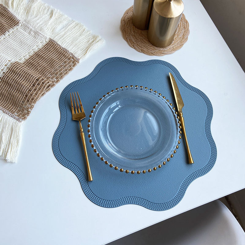 V888-ELOSUNG23293-202503251612-00 Blue Nordic Style Faux Leather Placemats Set of 4 - Heat-Resistant Waterproof Table Mats 38x38cm(cutlery not included) - Image 1