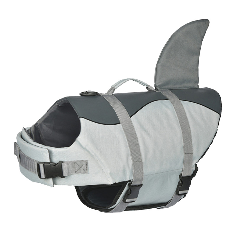 V888-ELOSUNG23299-202503251652-00 Size S Grey Pet Life Jacket for Dogs - Summer Swimming Safety Vest with Shark Fin for Small to Large Breeds - Image 1