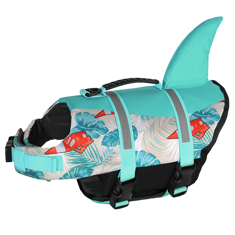 V888-ELOSUNG23310-202503251826-00 Size M Blue Sailboat Pattern Pet Life Jacket for Dogs - Summer Swimming Safety Vest with Shark Fin for Small to Large Breeds - Image 1