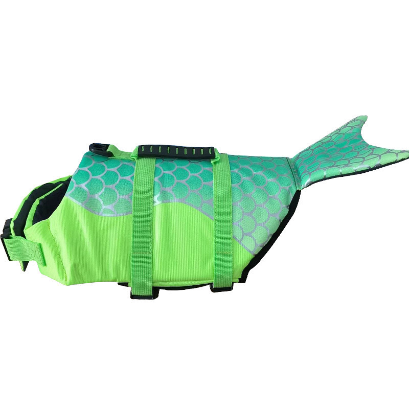 V888-ELOSUNG23330-202503251748-00 Size M Green Scales Pattern Pet Life Jacket for Dogs - Summer Swimming Safety Vest with Shark Fin for Small to Large Breeds - Image 1