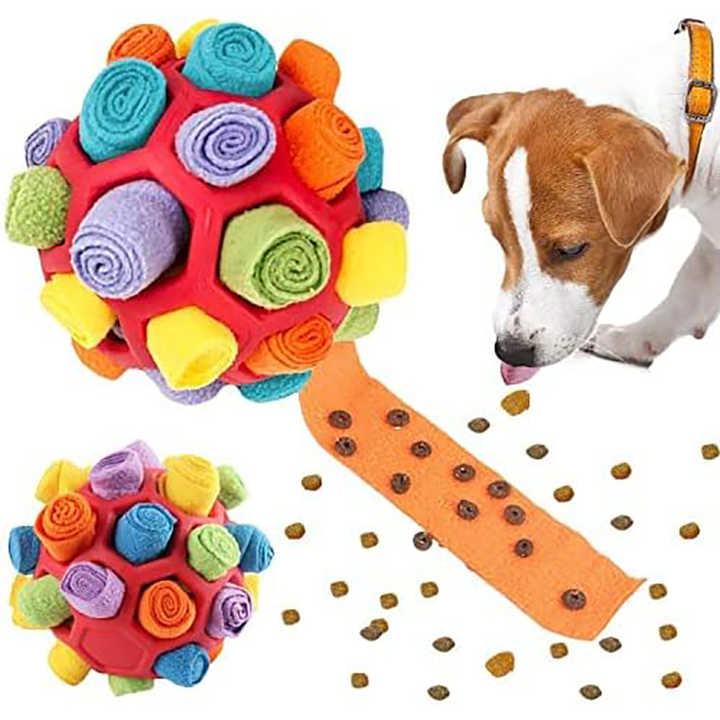 V888-ELOSUNG23389-202503281553-00 Blue Ball And Blue Strips Of Fabric Interactive Pet Snuffle Ball - Treat-Dispensing Toy for Dogs and Cats, 20 cm TPR and Felt Fabric for Mental Stimulation - Image 1