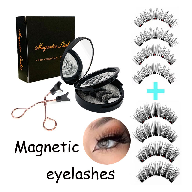 V888-ELOSUNG23402-202503280052-00 Style 4 Black Magnetic False Eyelashes Kit - 3 Pairs with Applicator Clip and Mirror Case - Image 1