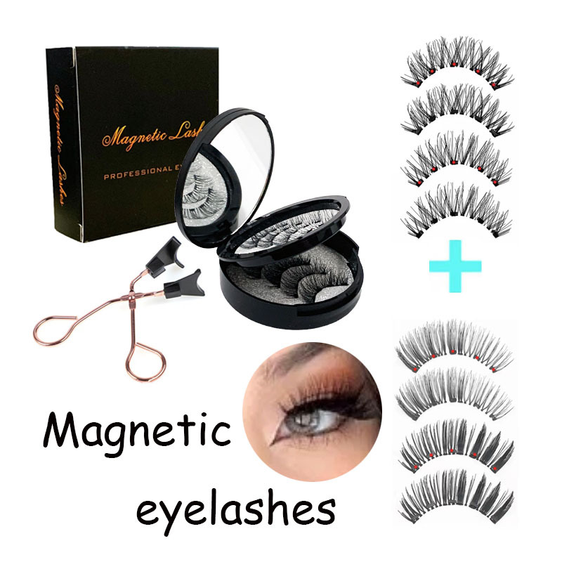 V888-ELOSUNG23403-202503272359-00 Style 5 Black Magnetic False Eyelashes Kit - 3 Pairs with Applicator Clip and Mirror Case - Image 1