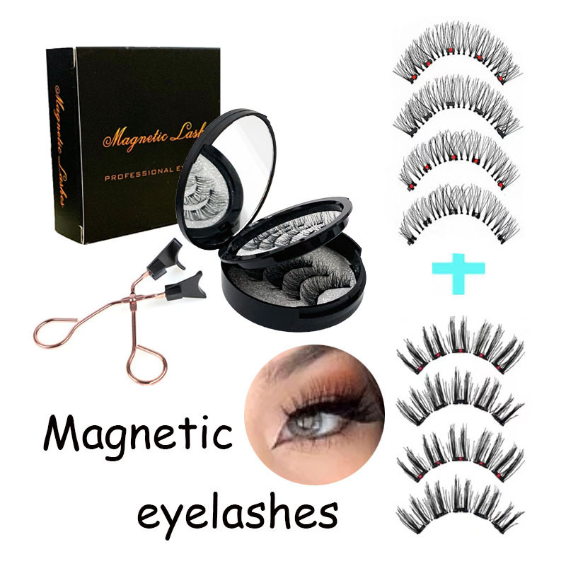 V888-ELOSUNG23404-202503272359-00 Style 6 Black Magnetic False Eyelashes Kit - 3 Pairs with Applicator Clip and Mirror Case - Image 1