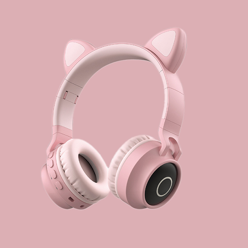 V888-ELOSUNG234439-202503282016-00 Pink Cat Ear Bluetooth Headphones with LED Lights - Wireless, Foldable - Image 1