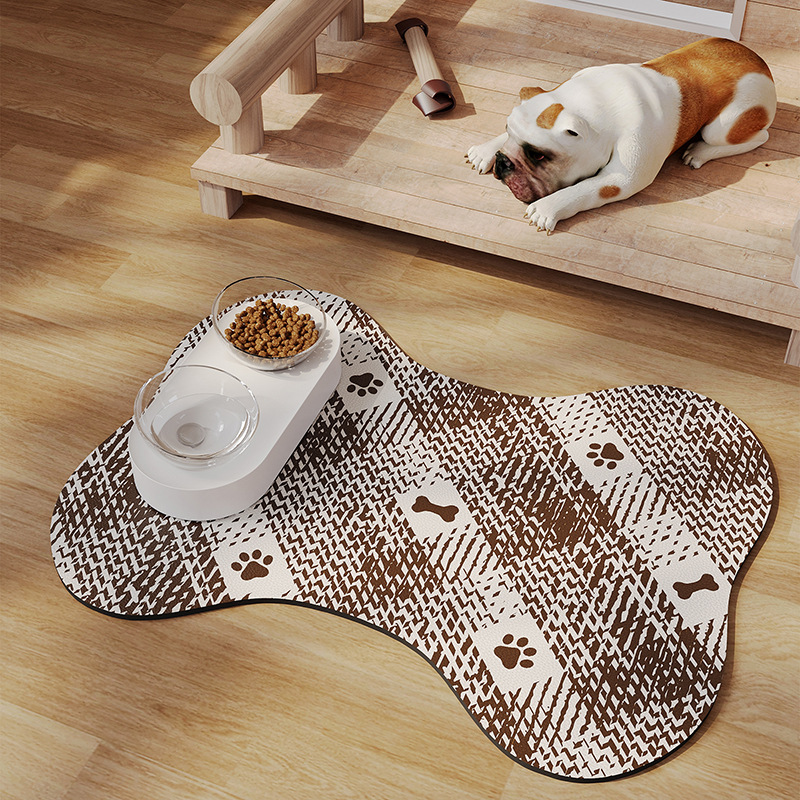 V888-ELOSUNG234450-202503282022-00 Brown And White Pet Feeding Mat 45x60cm - Anti-Slip, Durable Diatom Mud Mat for Dogs and Cats, Easy to Clean - Image 1