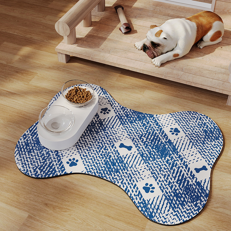V888-ELOSUNG234451-202503282022-00 Blue And White Pet Feeding Mat 45x60cm - Anti-Slip, Durable Diatom Mud Mat for Dogs and Cats, Easy to Clean - Image 1