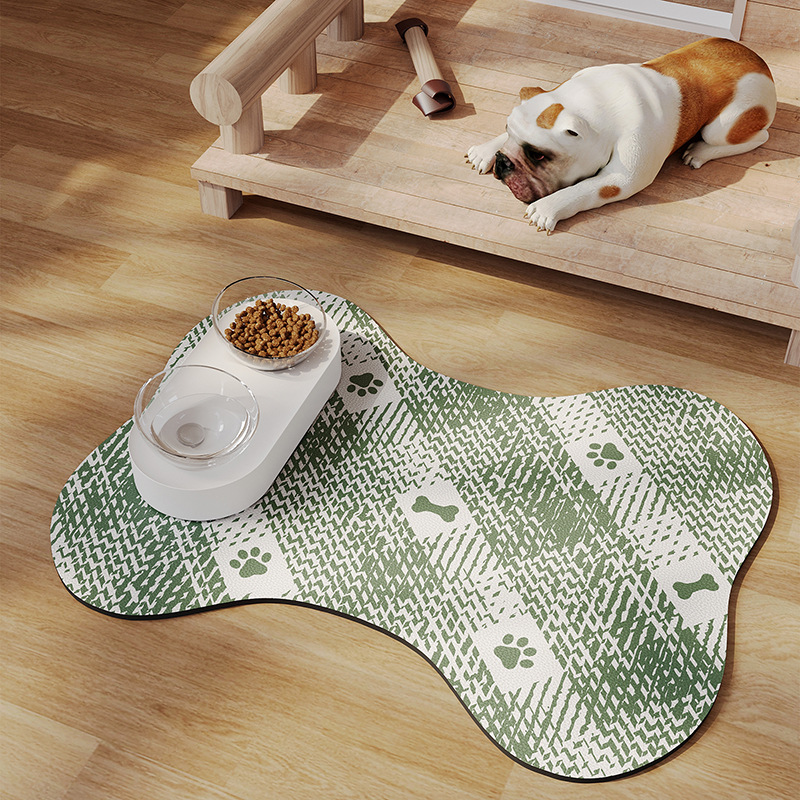 V888-ELOSUNG234452-202503282022-00 Green And White Pet Feeding Mat 45x60cm - Anti-Slip, Durable Diatom Mud Mat for Dogs and Cats, Easy to Clean - Image 1