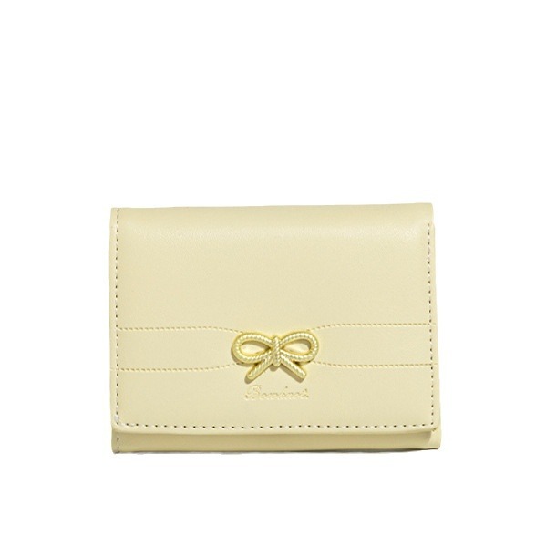 V888-ELOSUNG23590-202504141345-00 Yellow Compact Women's Bow-Accent Wallet - Fresh Minimalist PU Leather Foldable Card Holder with Multiple Slots - Image 1