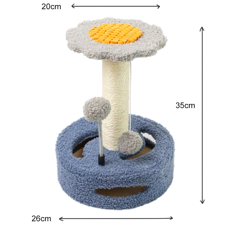 V888-ELOSUNG23627-202504141347-00 Blue And Grey Sunflower Cat Scratching Post - 35cm Sisal Cat Tree with Plush Toys for Small Cats - Image 1