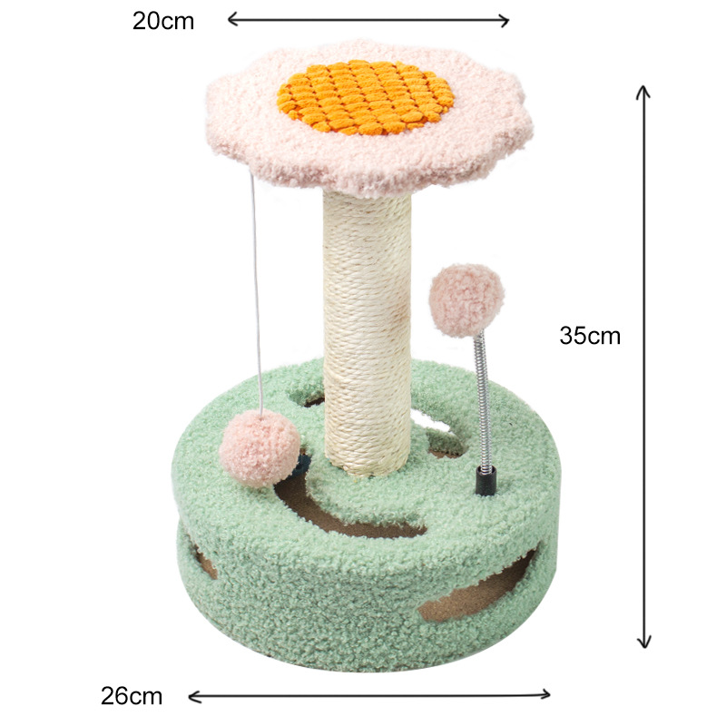 V888-ELOSUNG23628-202504141347-00 Green And Pink Sunflower Cat Scratching Post - 35cm Sisal Cat Tree with Plush Toys for Small Cats - Image 1