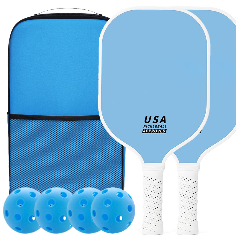 V888-ELOSUNG23666-202504141412-00 Bright Blue Fiberglass Pickleball Paddle Set - 2 Minimalist Paddles, 4 Balls, and Carry Bag for Outdoor Play - Image 1
