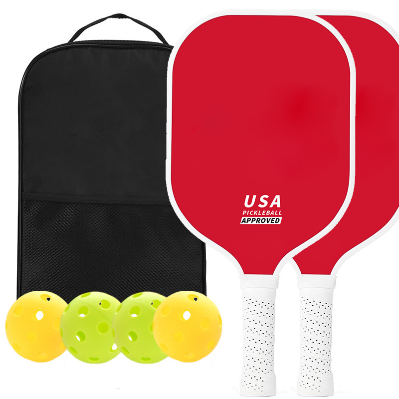V888-ELOSUNG23667-202504141412-00 Red Fiberglass Pickleball Paddle Set - 2 Minimalist Paddles, 4 Balls, and Carry Bag for Outdoor Play - Image 1