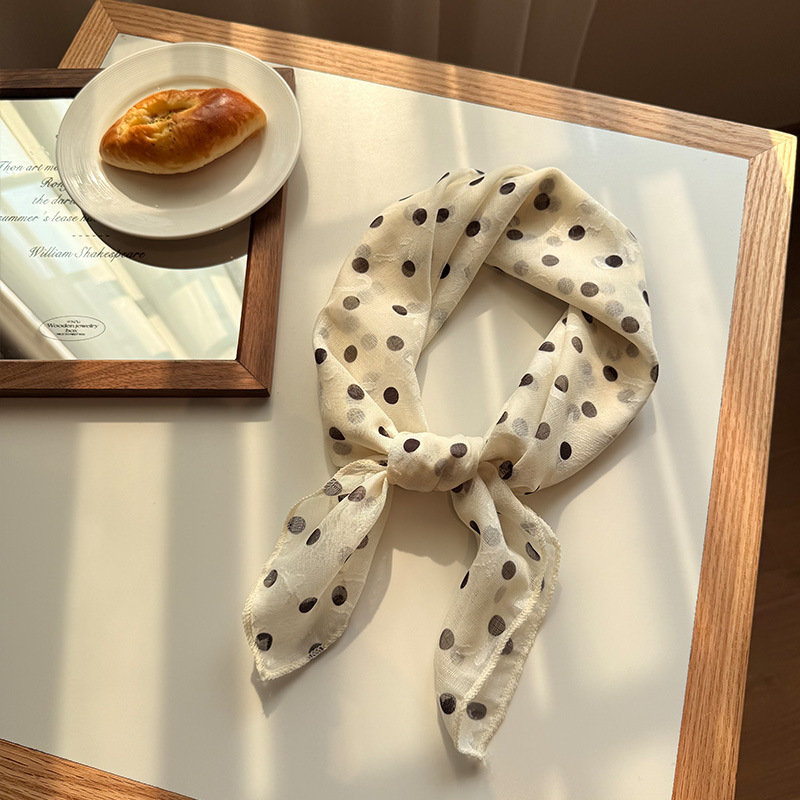 V888-ELOSUNG23693-202504141742-00 Style 9 Black Polka Dots On White Background Versatile Patterned Square Scarf | 65x65cm Lightweight Polyester Neckerchief Headband | Vintage Polka Dot & Floral - Image 1