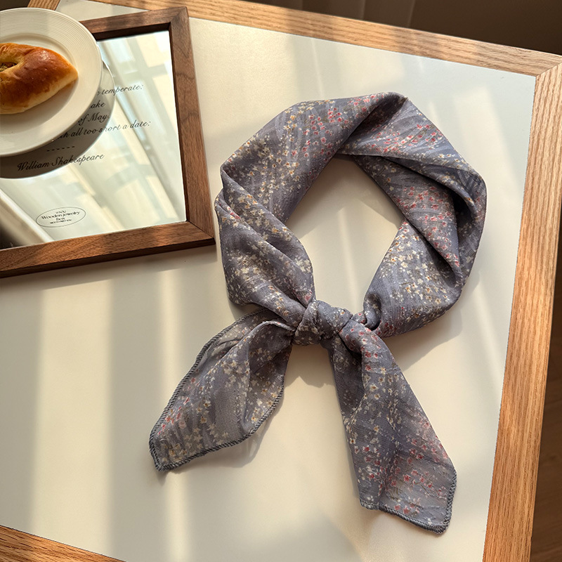 V888-ELOSUNG23698-202504141745-00 Style 16 Dark Blue Versatile Patterned Square Scarf | 65x65cm Lightweight Polyester Neckerchief Headband | Vintage Polka Dot & Floral - Image 1