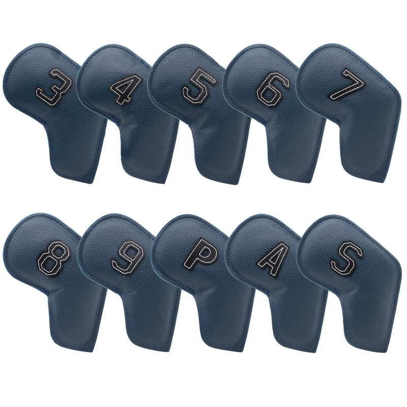 V888-ELOSUNG23724-202504141825-00 Dark Blue Golf Iron Head Covers Set of 10 - Waterproof PU Leather Club Protectors with Embroidered Numbers (3-9, P, A, S) - Image 1