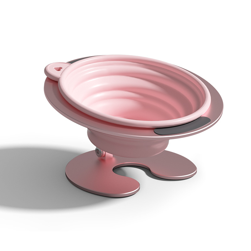 V888-ELOSUNG23742-202504141541-00 Pink Foldable Elevated Pet Bowl Set - Tilted Ergonomic Cat Feeder with Aluminum Stand & Silicone Bowl - Image 1