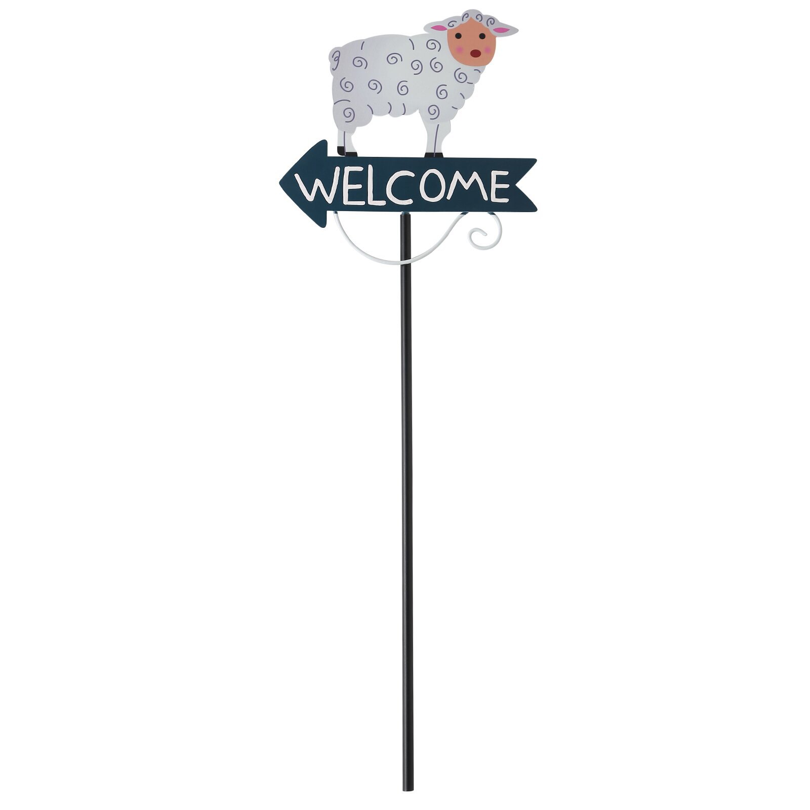 V888-ELOSUNG23793-202504141653-00 Grey Goat Pattern Charming Metal Garden Stakes | Welcome Yard & Lawn Decor - Image 1