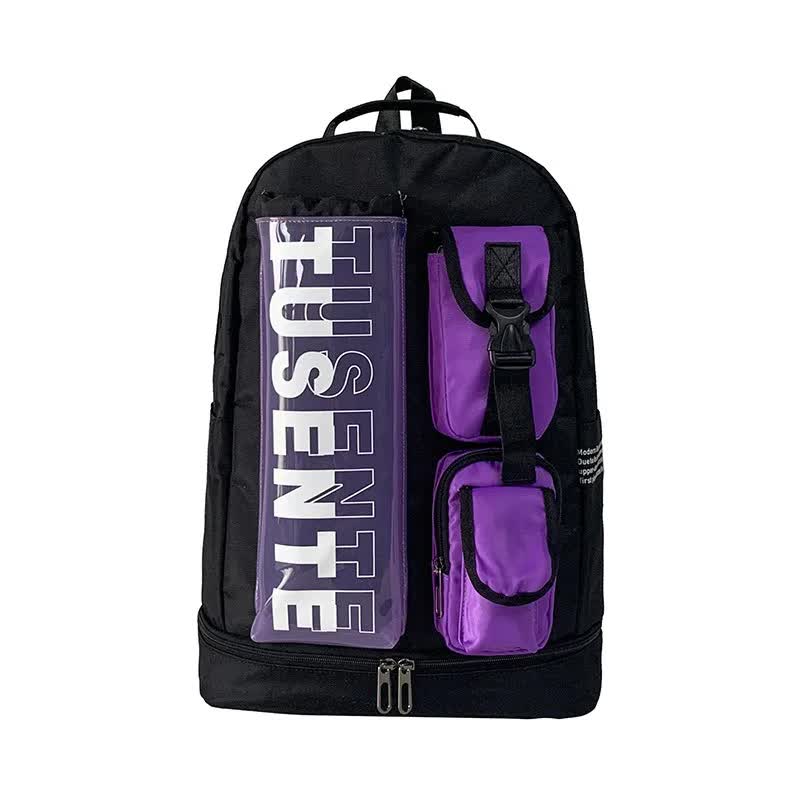 V888-ELOSUNG23893-202504141641-00 Purple And Black Stylish Sports Backpack with Contrast Pockets - Unisex Gym Bag for Badminton & Tennis - Image 1