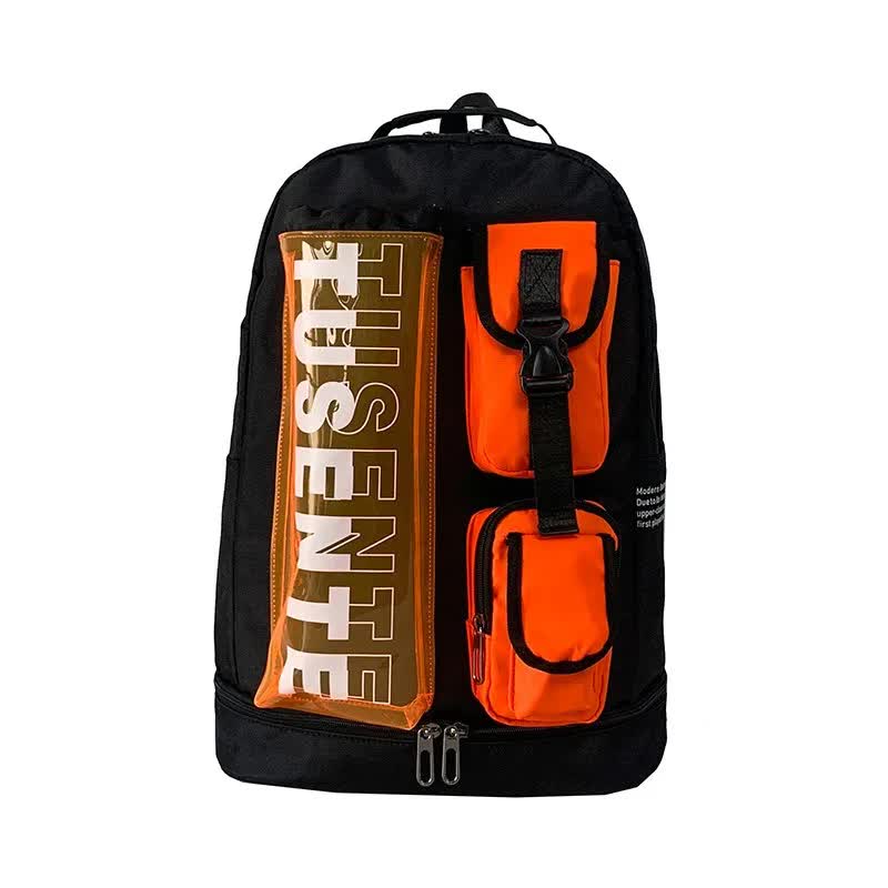 V888-ELOSUNG23894-202504141641-00 Orange And Black Stylish Sports Backpack with Contrast Pockets - Unisex Gym Bag for Badminton & Tennis - Image 1