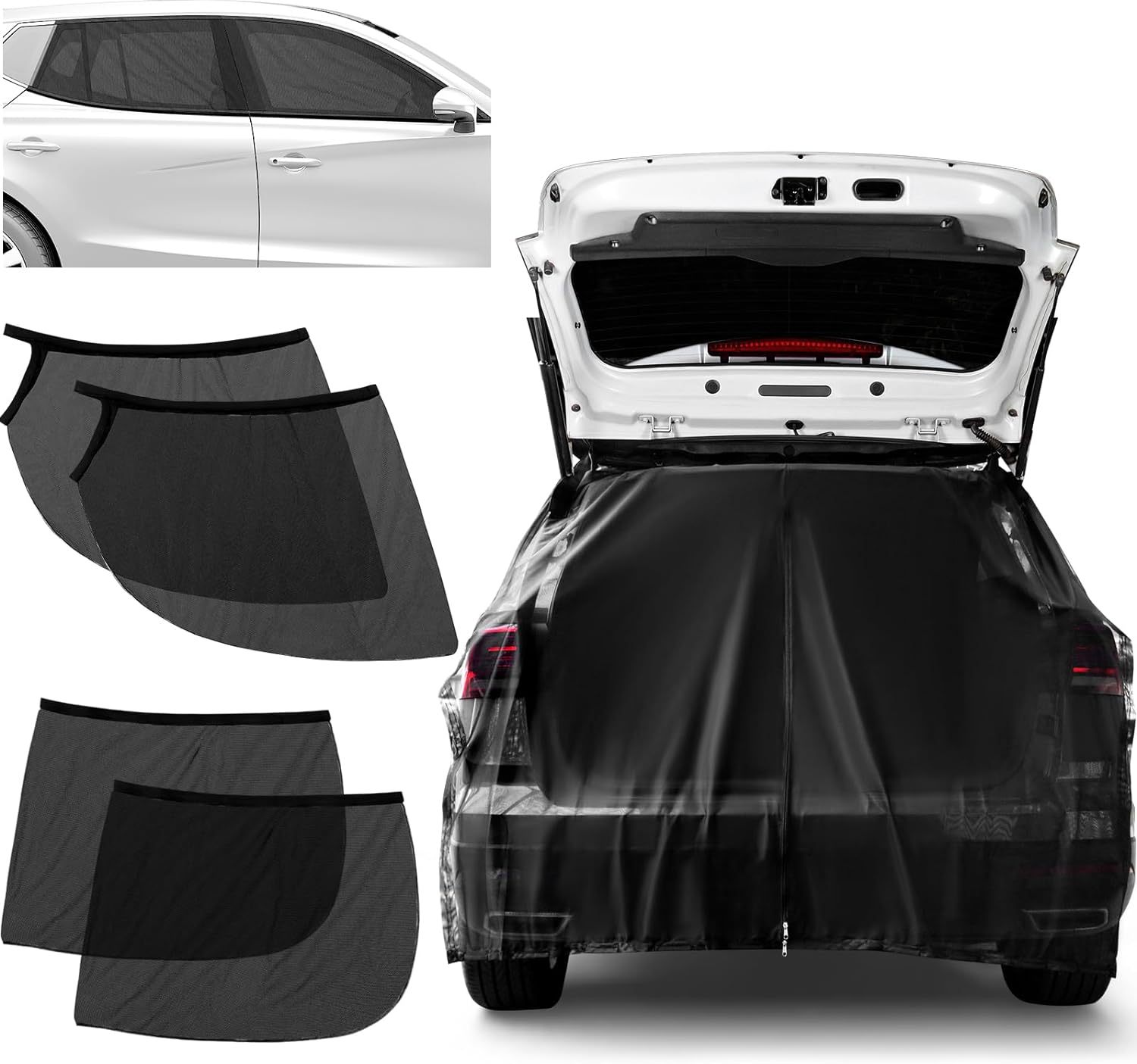 V888-ELOSUNG23902-202504141706-00 Size S Black Magnetic Car Window Sun Shade Screens & SUV Tailgate Mosquito Net Set - Breathable Bug Protection - Image 1