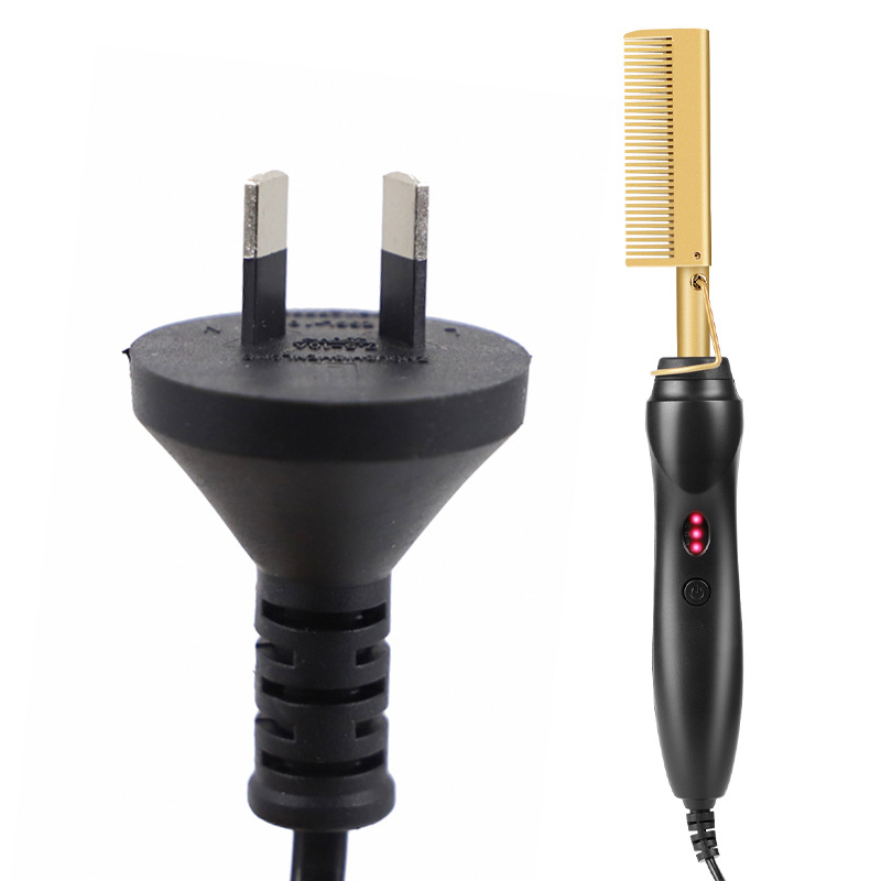 V888-ELOSUNG23918-202504171659-00 Gold and Black Electric Hot Comb Hair Straightener - Fast Heating Styling Tool with 3 Temp Settings & Anti-Scald Guard - Image 1