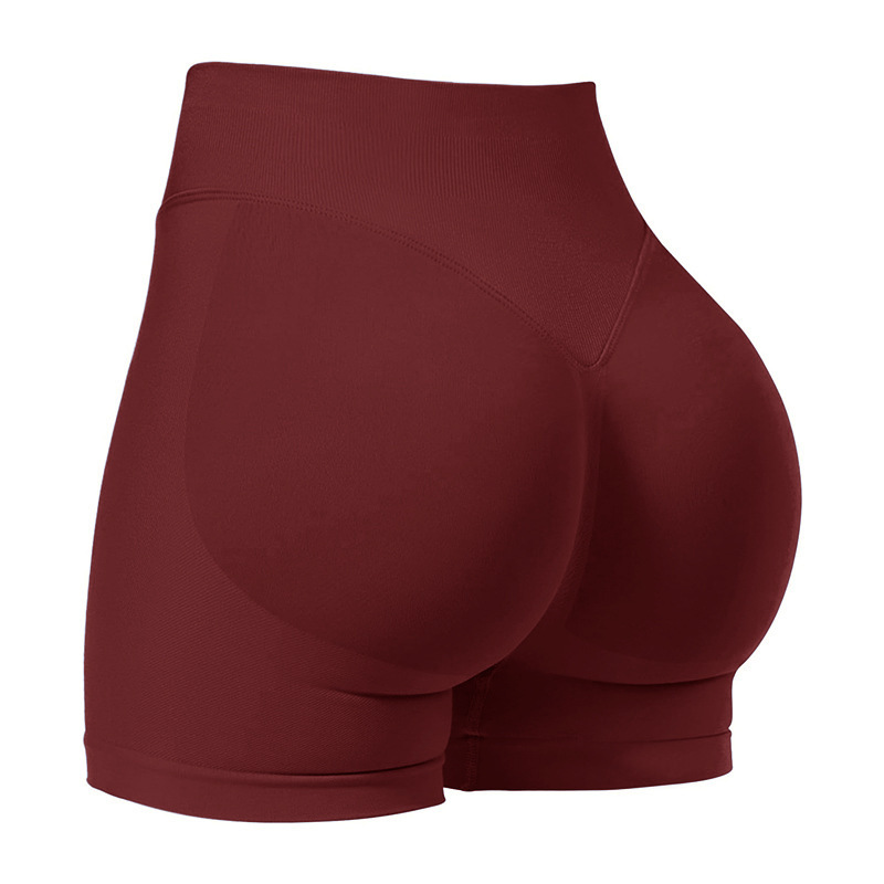 V888-ELOSUNG24007-202503211629-00 L Wine Red High-Elastic Hip Yoga Shorts - Seamless Mid-Intensity Pilates Workout Shorts - Image 1