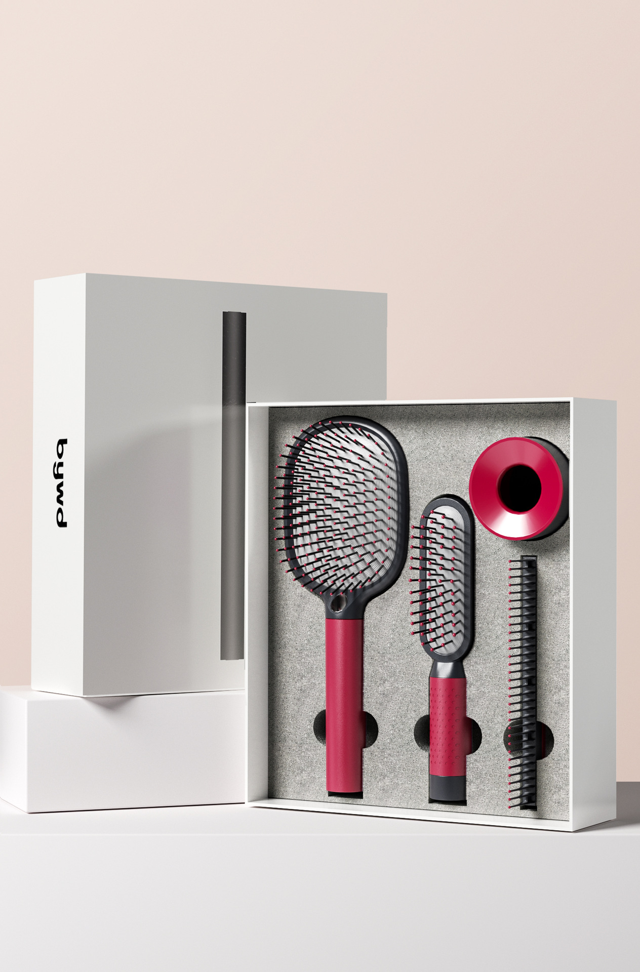 V888-ELOSUNG24125-202503251830-00 Red 4-Piece Set Women's Air Cushion Comb for Long Hair Anti-Static Detangling Massage Scalp Comb Portable Fluffy Styling Brush - Image 1