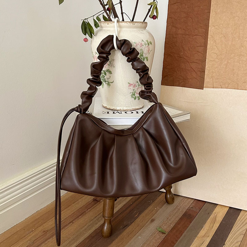 V888-ELOSUNG24186-202503251834-00 Coffee Pleated Handheld Underarm Bag - Stylish & Spacious Tote for Everyday Use - Image 1