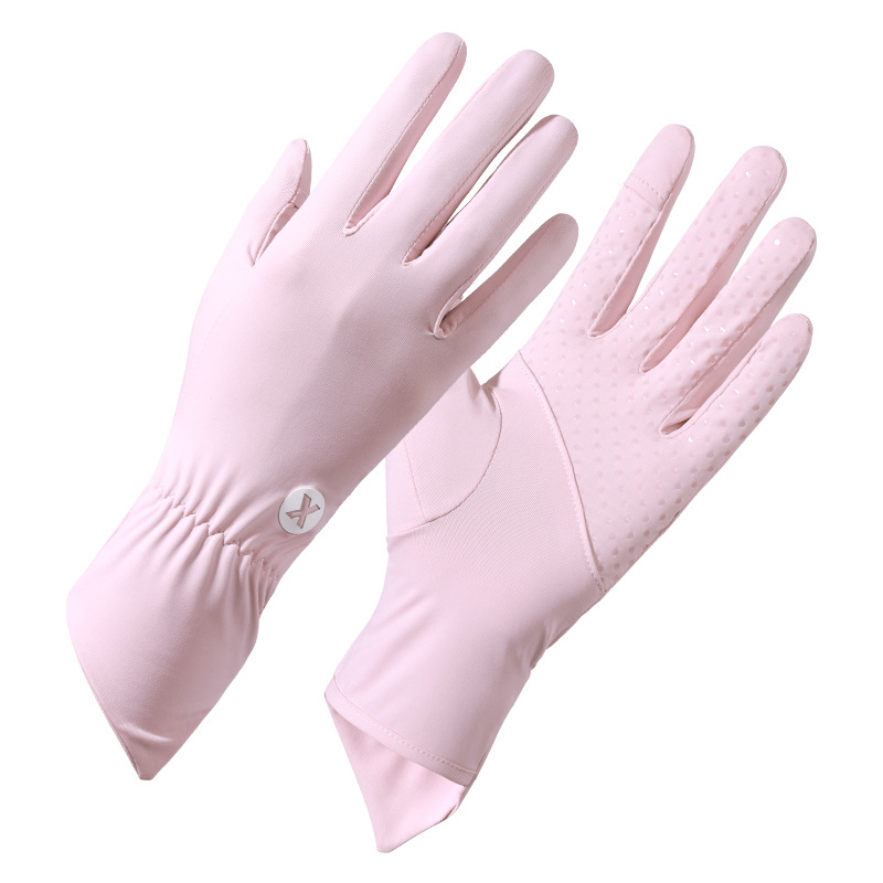 V888-ELOSUNG24227-202503271110-00 Pink Women's UV-Protective Ice Silk Gloves - Breathable Non-Slip Fingerless Summer Sports Gloves - Image 1