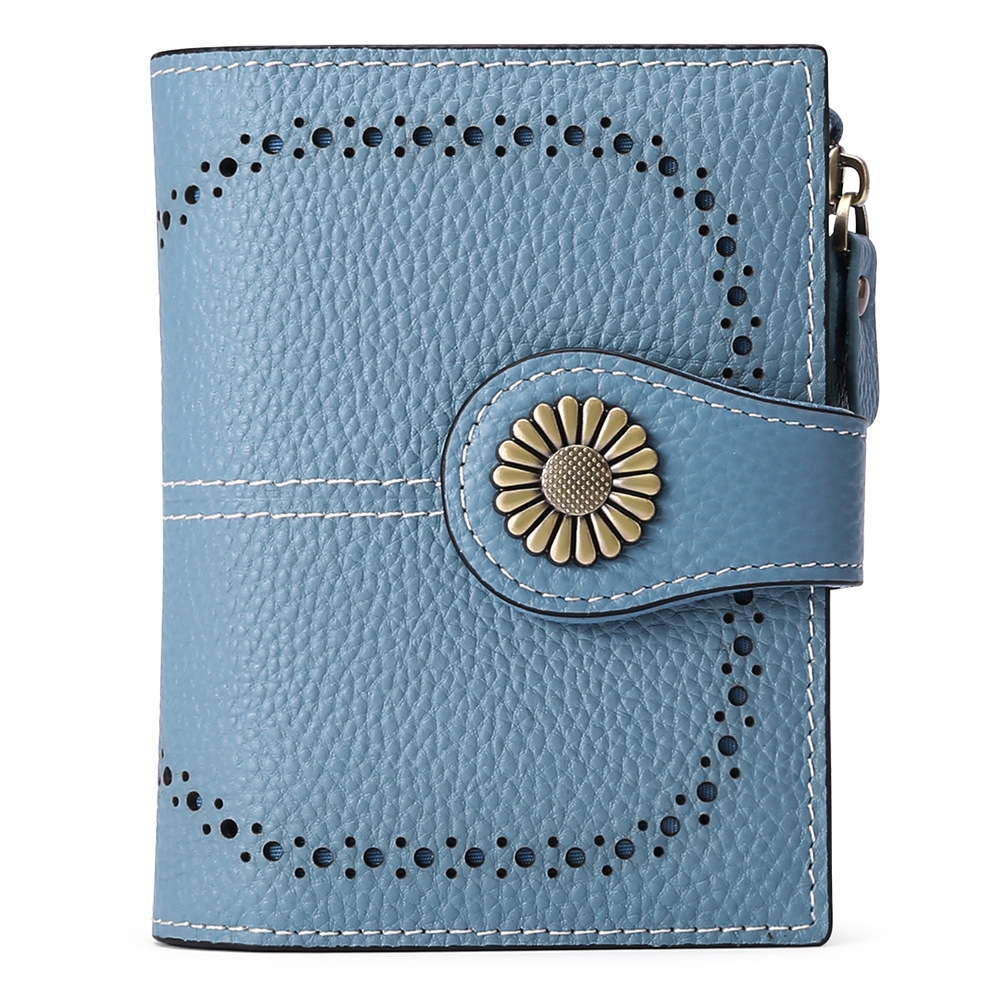 V888-ELOSUNG24281-202503282041-00 Blue-grey (Wrestling) Women's Short Leather Wallet - European Style Waxed Leather Coin Purse with Zipper Card Holder in Red - Image 1