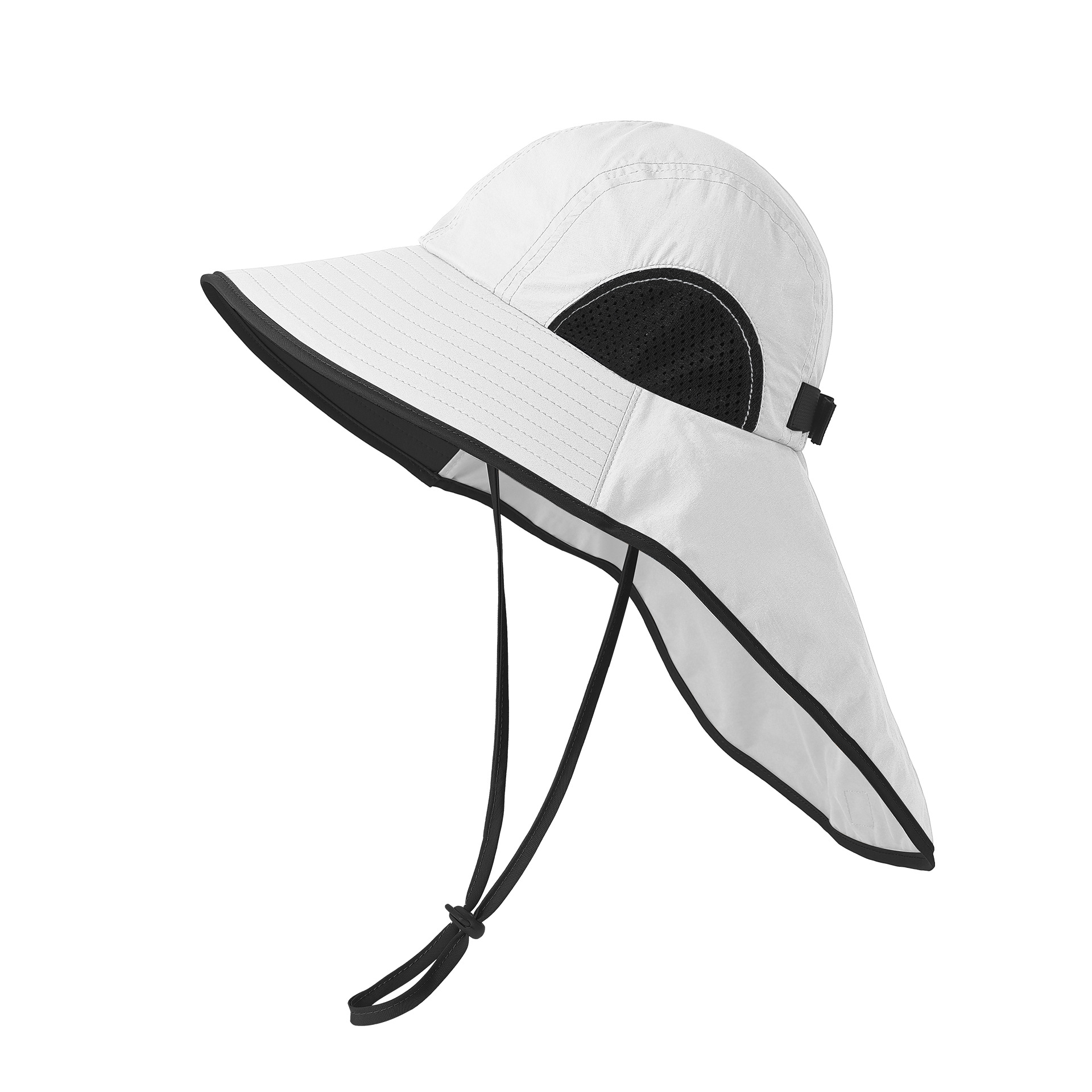 V888-ELOSUNG24367-202504011315-00 Black White Wide Brim Sun Hat with Cape - Foldable UV Protection - 10cm Brim - Image 1
