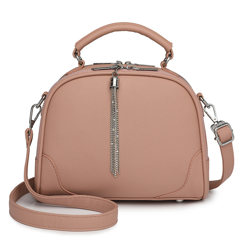 V888-ELOSUNG24389-202504011326-00 Pink Chic Mini Round Crossbody Bag for Women - Elegant Handbag with Tassel Accent - Image 1